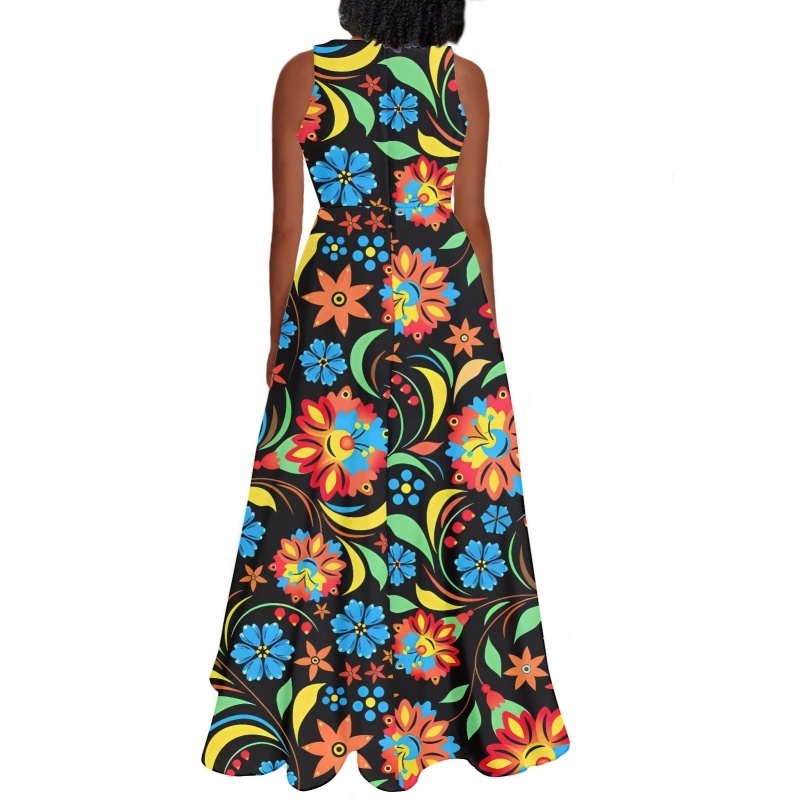 Plus Size Mexico Women's Dresses Cheap Wholesale Mexican Flower Sleeveless Beach Maxi Dress Summer Floral Custom Print Clothing