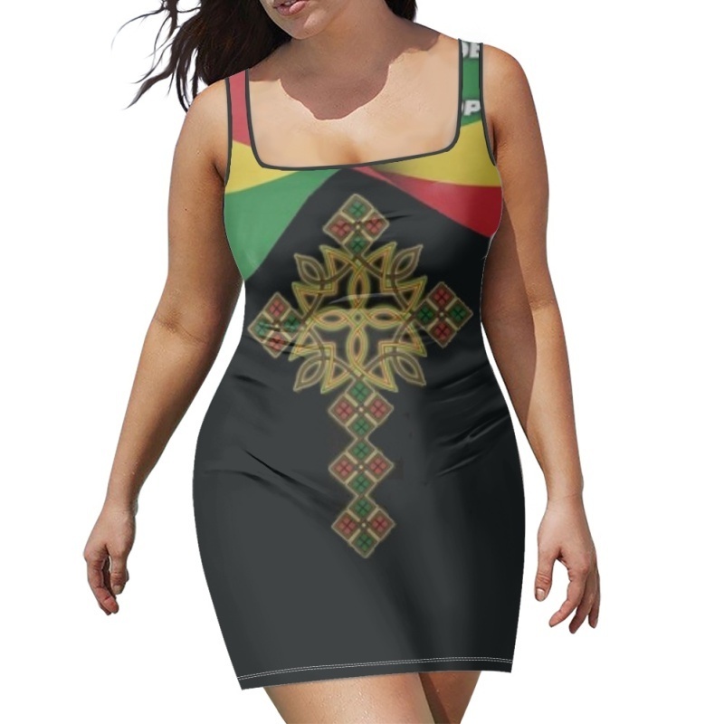 2023 New Arrival Africa Zone Mini Dress Custom Ethiopia Lion Haile Selassie Strap Summer Dress In Bulk Ethiopian Women Clothing