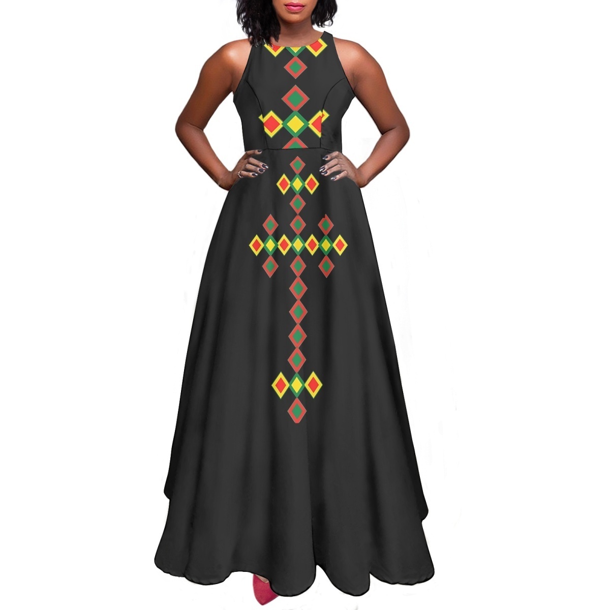 2023 Summer New Fashion Custom Ethiopian Dress Vintage Women Ethnic Style Sleeveless Casual Ethiopia Habesha O-Neck Prom Dresses