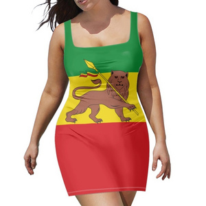 2023 New Arrival Africa Zone Mini Dress Custom Ethiopia Lion Haile Selassie Strap Summer Dress In Bulk Ethiopian Women Clothing