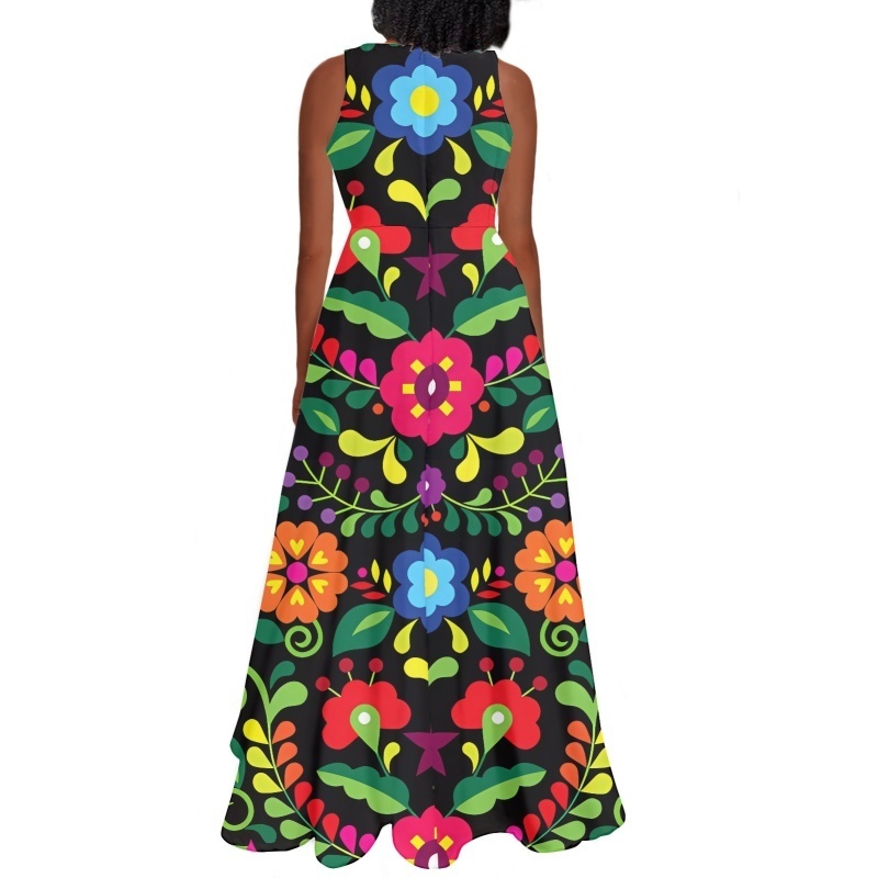 Plus Size Mexico Women's Dresses Cheap Wholesale Mexican Flower Sleeveless Beach Maxi Dress Summer Floral Custom Print Clothing