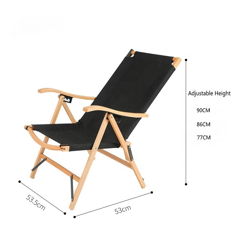 JWW-014 Outdoor Wood portable Chair Camping Beach Chairs With Pillow Adjustable Lazy Folding Chair