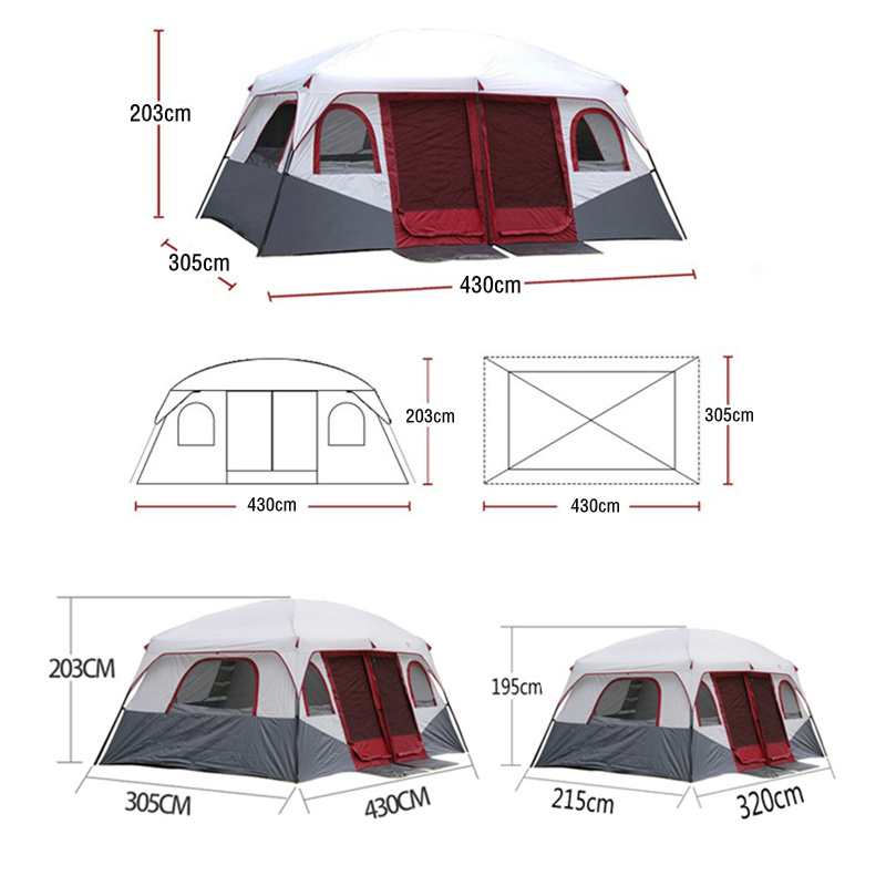 JWF-201 Outdoor 2 bedroom tourist house tent multi person camping large space garden party tents