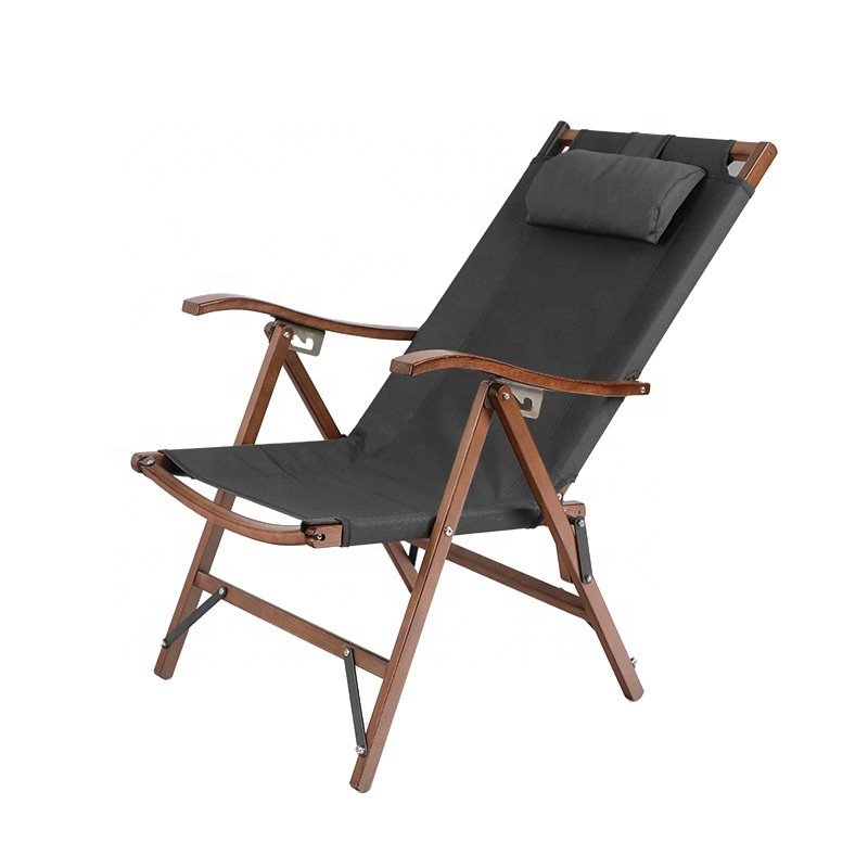 JWW-014 Outdoor Wood portable Chair Camping Beach Chairs With Pillow Adjustable Lazy Folding Chair