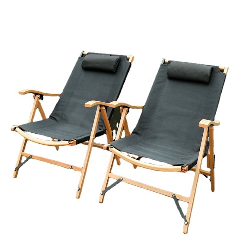 JWW-014 Outdoor Wood portable Chair Camping Beach Chairs With Pillow Adjustable Lazy Folding Chair