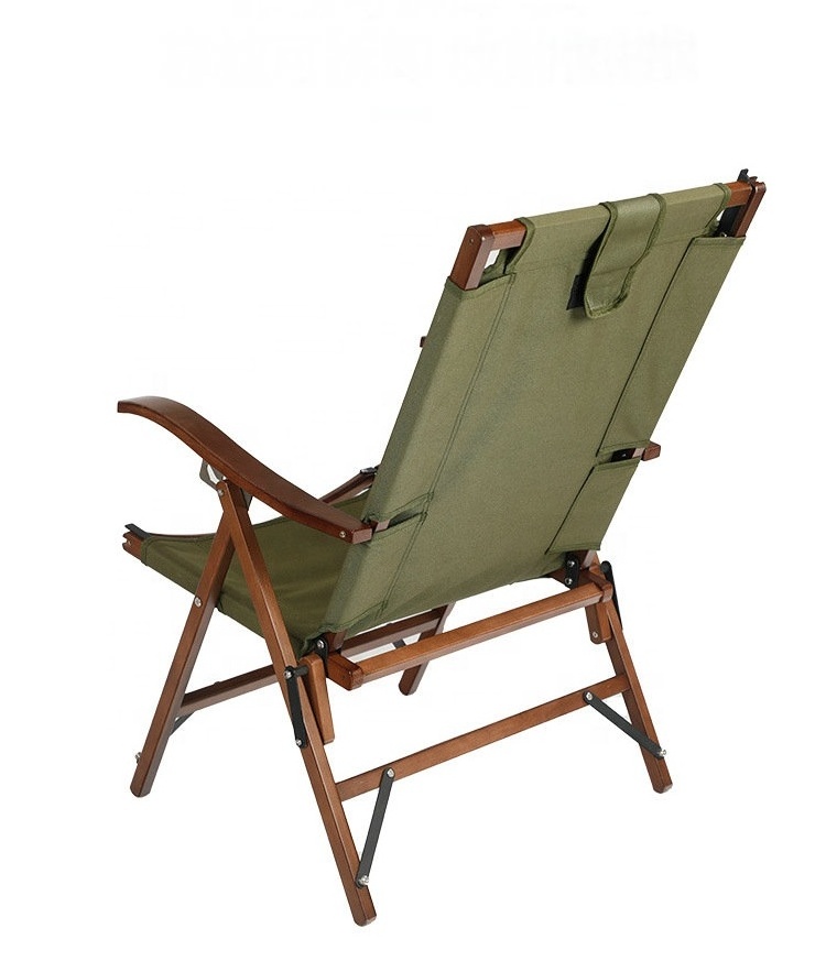 JWW-014 Outdoor Wood portable Chair Camping Beach Chairs With Pillow Adjustable Lazy Folding Chair