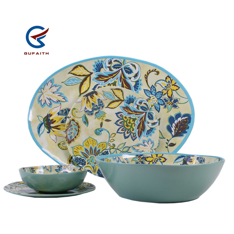 11 inch Irregular shape solid color with full printing melamine dinner set melamine dinnerware set