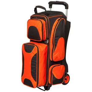 Deluxe 3 Ball Bowling Bag Roller with Oversized Accessory Pocket Bowling Bag Triple Trolley Bowling Bag With Wheels