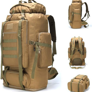 Hiking Camping Backpack MOLLE Rucksack Waterproof Daypack for Traveling, Khaki, Medium, 80-100L Hiking Backpack