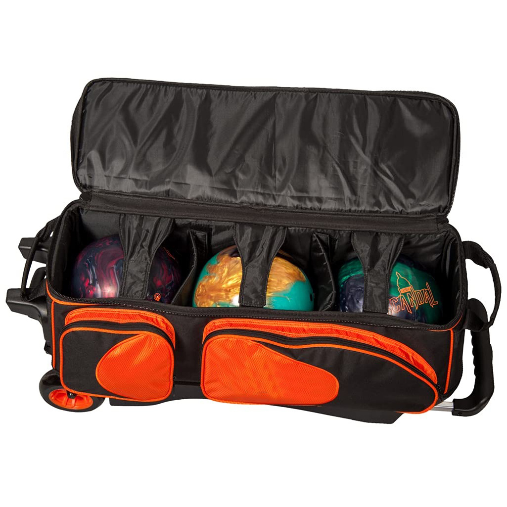 Deluxe 3 Ball Bowling Bag Roller with Oversized Accessory Pocket Bowling Bag Triple Trolley Bowling Bag With Wheels