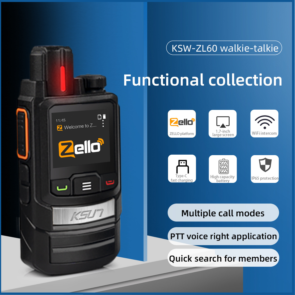 KSUN ZL60 PTT GSM POC Global Mobile Phone Radio 100 5000 KM 1000 Mile Range Group Call Zello 4G Walkie Talkie with SIM Card