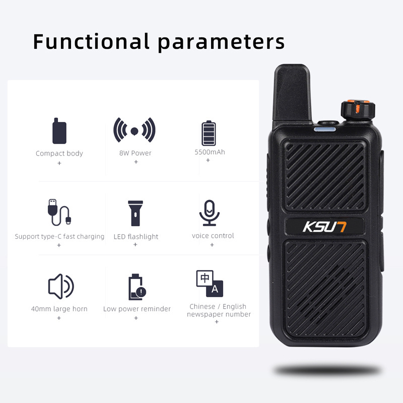 KSUN Mini Walkie-talkie Handheld Wireless Intercom High Power UHF Two Way Radio Transmitter Rechargeable Walkie Talkie