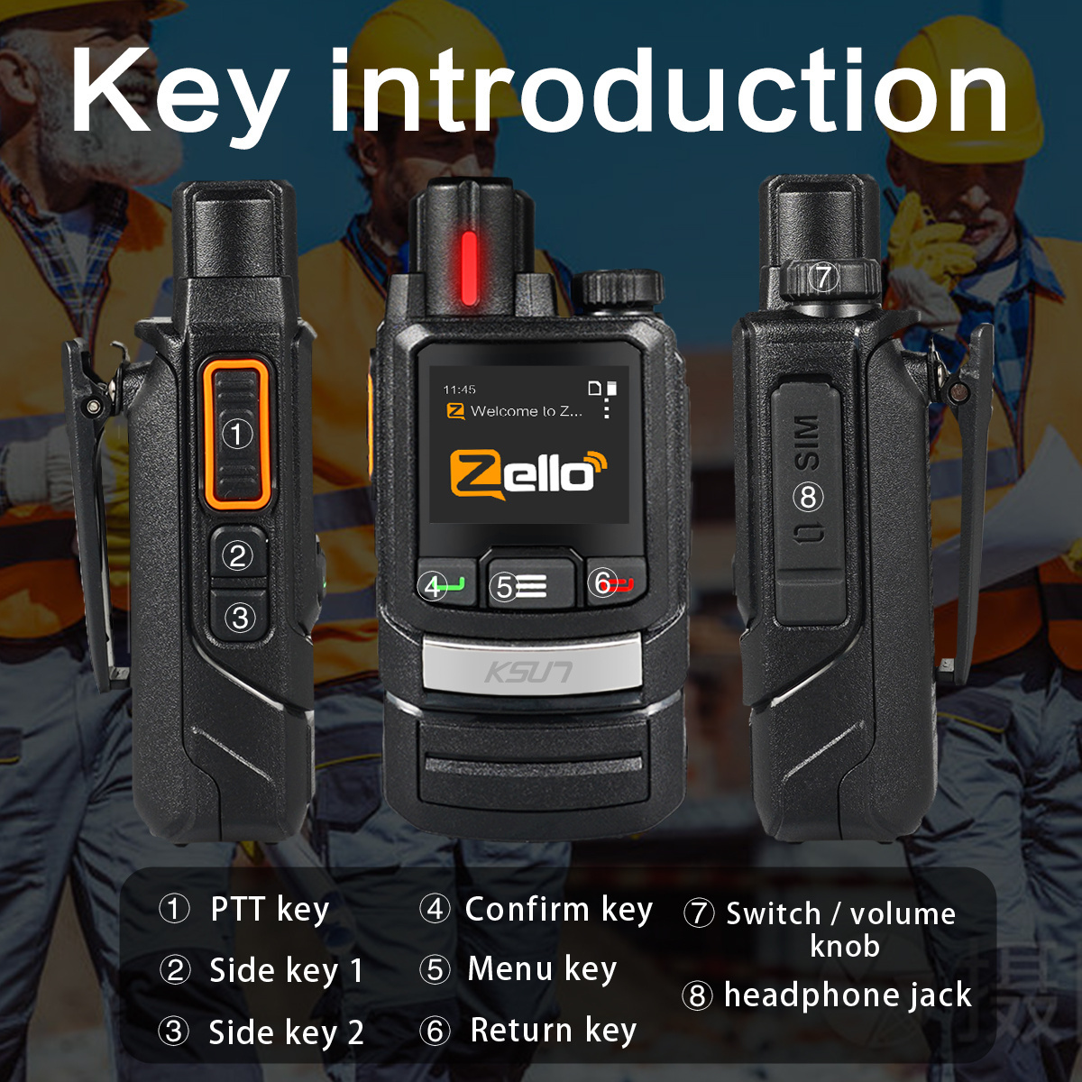 ZL60 Android 4G LTE 3G GSM Poc Network Mobile Phone Two Way Radio 200km Long Range Zello Ptt Walkie Talkie with Sim Card