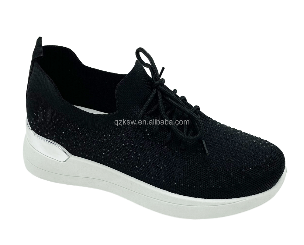 Latest Model OEM Custom Logo & Design fly knitted Lady's womens casual PVC injection sport shoes