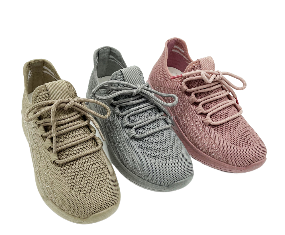 Classic fashion Model OEM Custom Logo & Design fly knitted Lady's womens casual PVC injection sport shoes