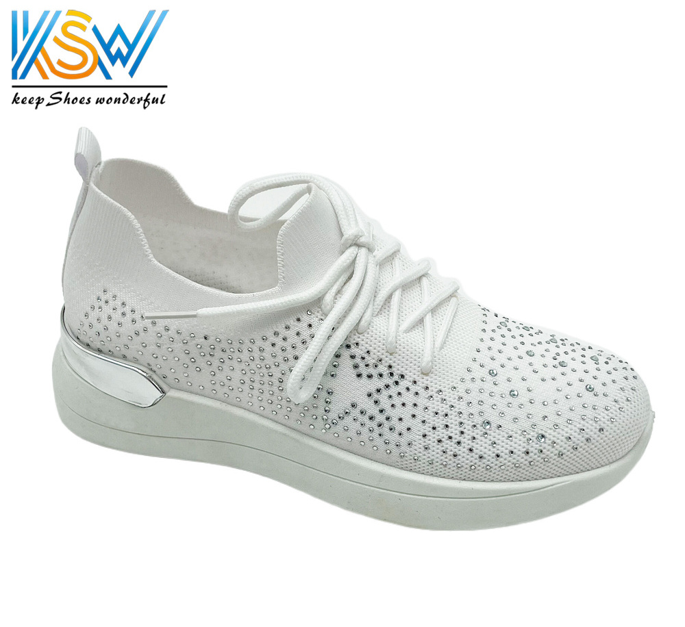 Latest Model OEM Custom Logo & Design fly knitted Lady's womens casual PVC injection sport shoes