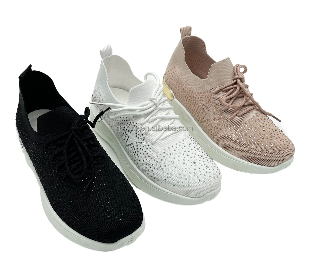 Latest Model OEM Custom Logo & Design fly knitted Lady's womens casual PVC injection sport shoes