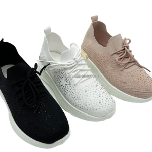 Latest Model OEM Custom Logo & Design fly knitted Lady's womens casual PVC injection sport shoes