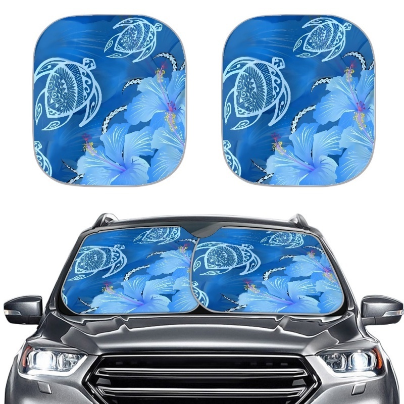 2-Piece Sea Turtle and Hibiscus Car Windshield Sun Visor Portable Sun Shade for Car Front Window Fit SUV Trucks Car Accessories