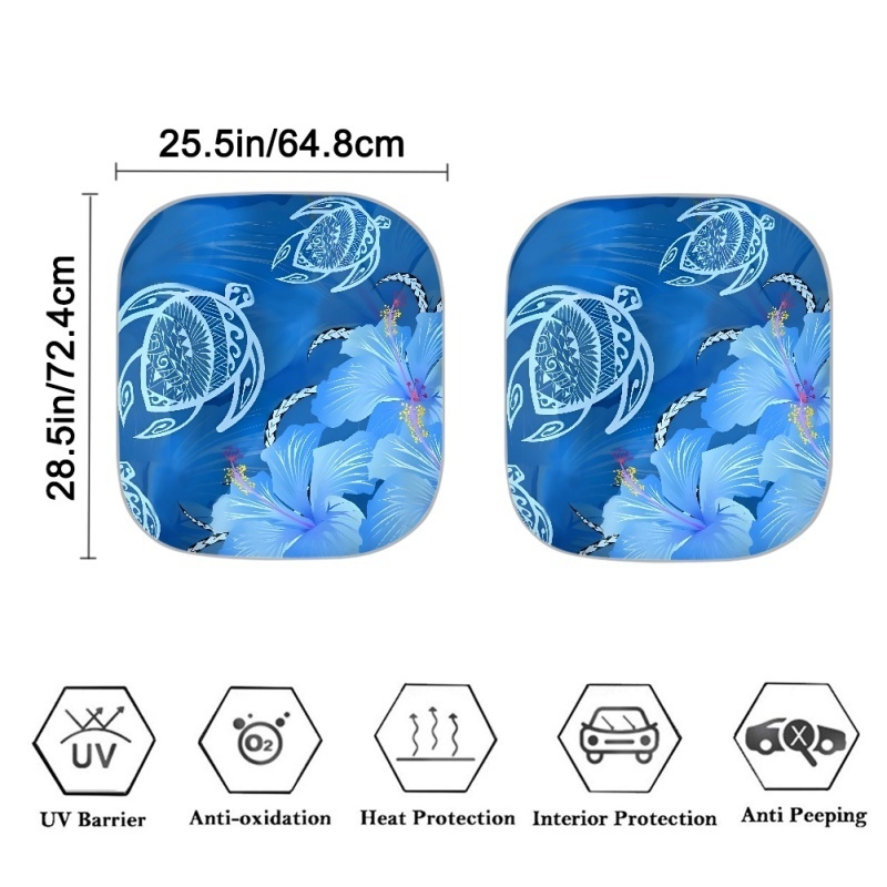 2-Piece Sea Turtle and Hibiscus Car Windshield Sun Visor Portable Sun Shade for Car Front Window Fit SUV Trucks Car Accessories