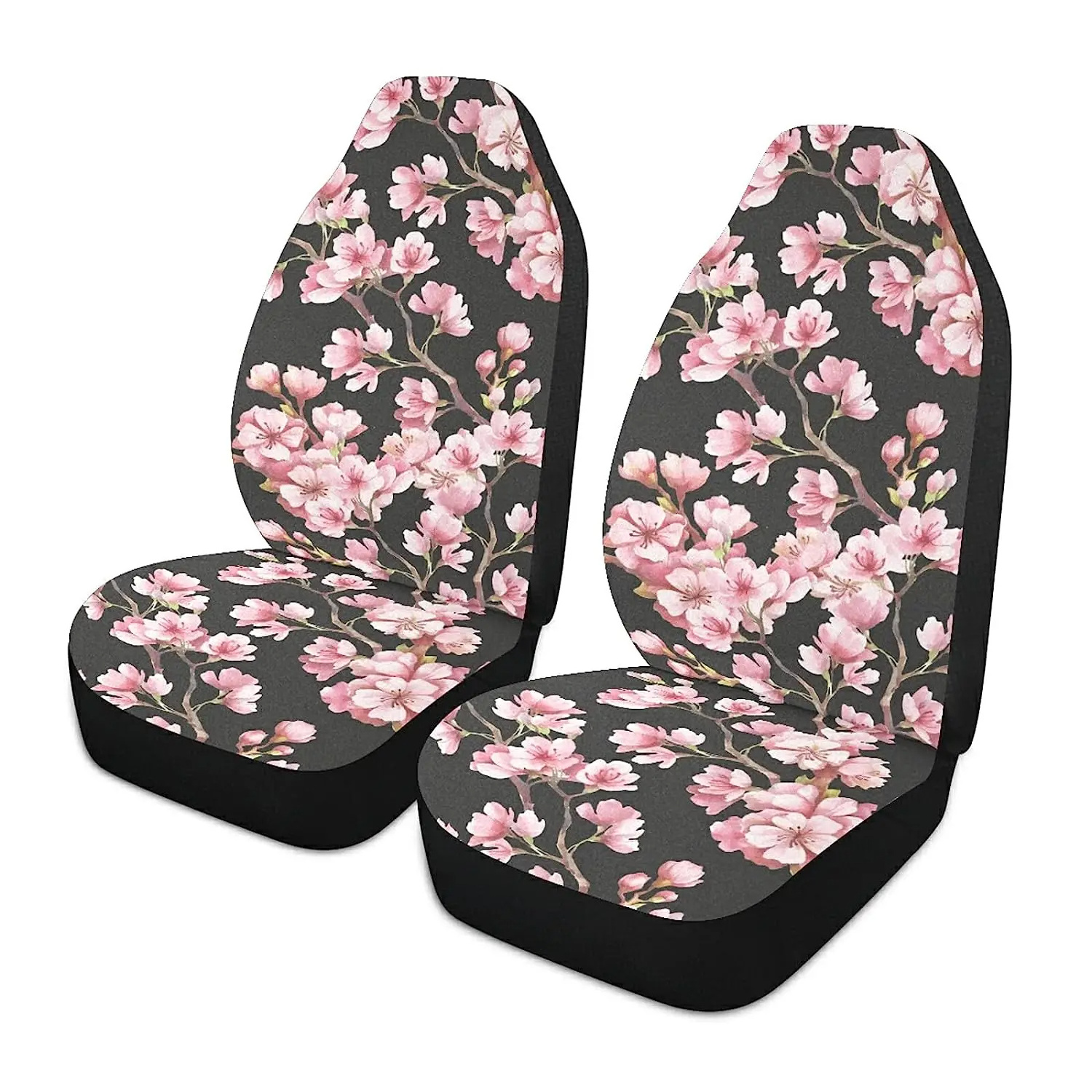 Low MOQ Cherry Blossoms Printed Car Seat Covers 2PC Front Bucket Seat Protector Accessories Universal Fit Most Cars Trucks 2023