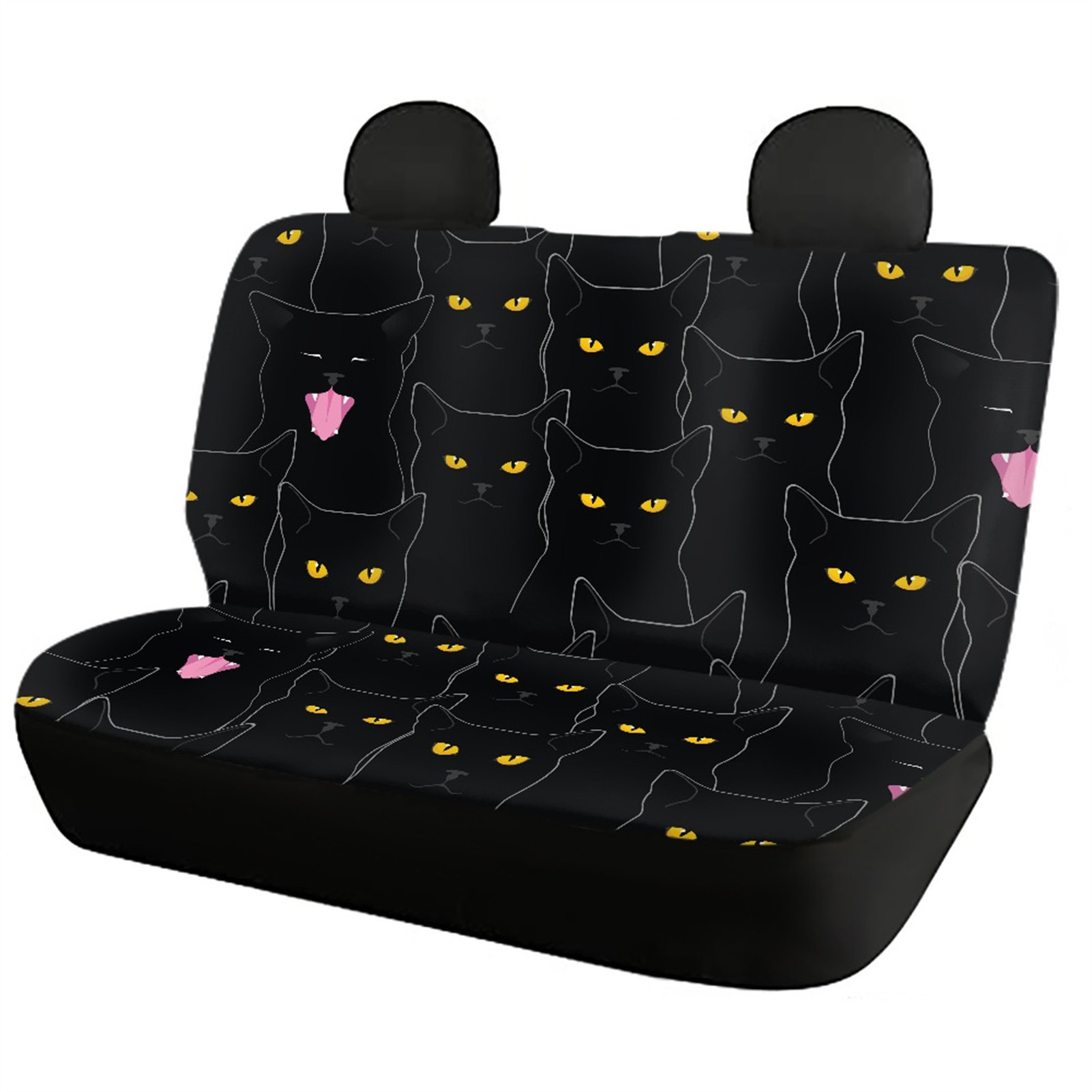 Black Cat Yellow Eyes Print Car Seat Cover Full Set Fashion Automotive Cars Seats Protectors OEM Interior Protection Accessories