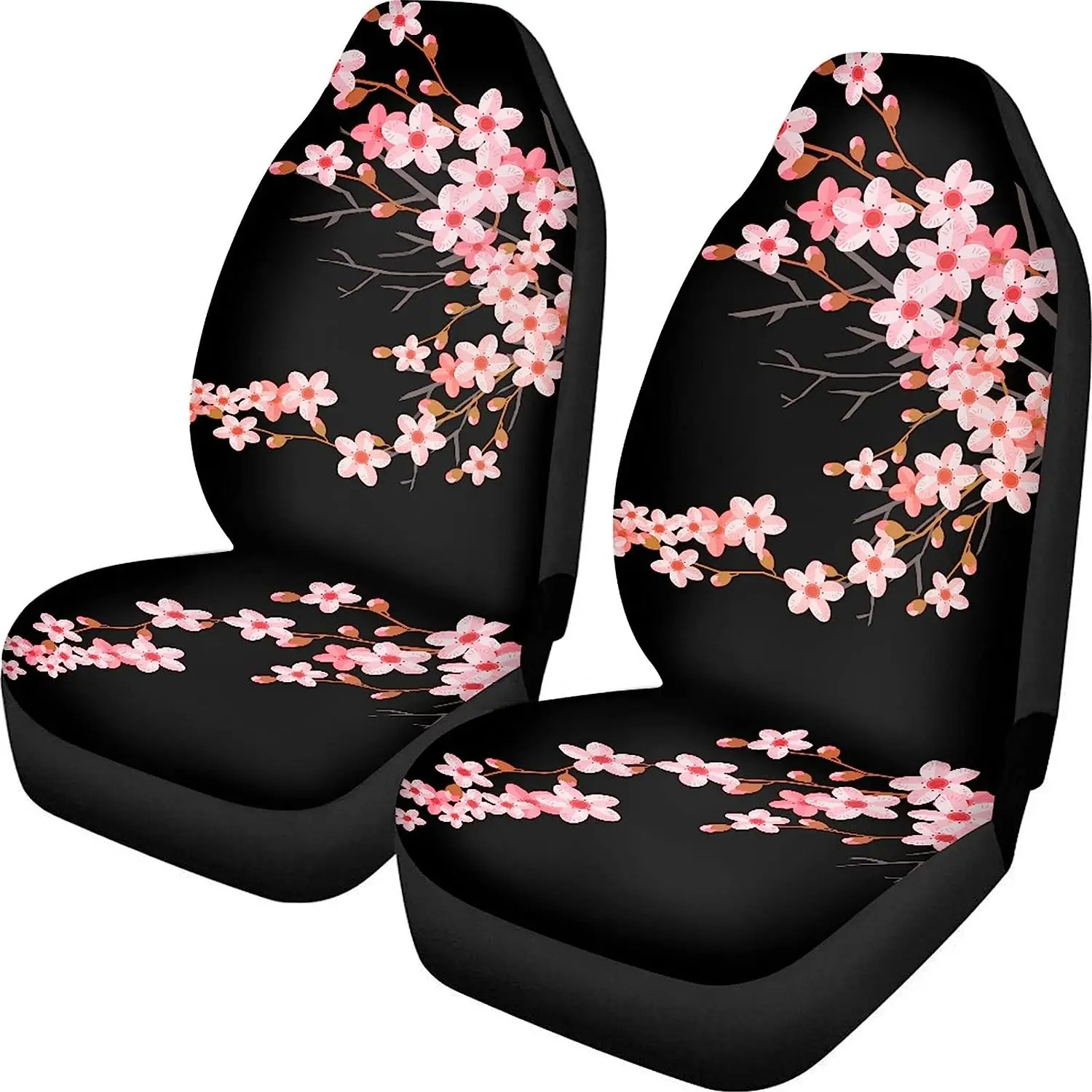 Low MOQ Cherry Blossoms Printed Car Seat Covers 2PC Front Bucket Seat Protector Accessories Universal Fit Most Cars Trucks 2023