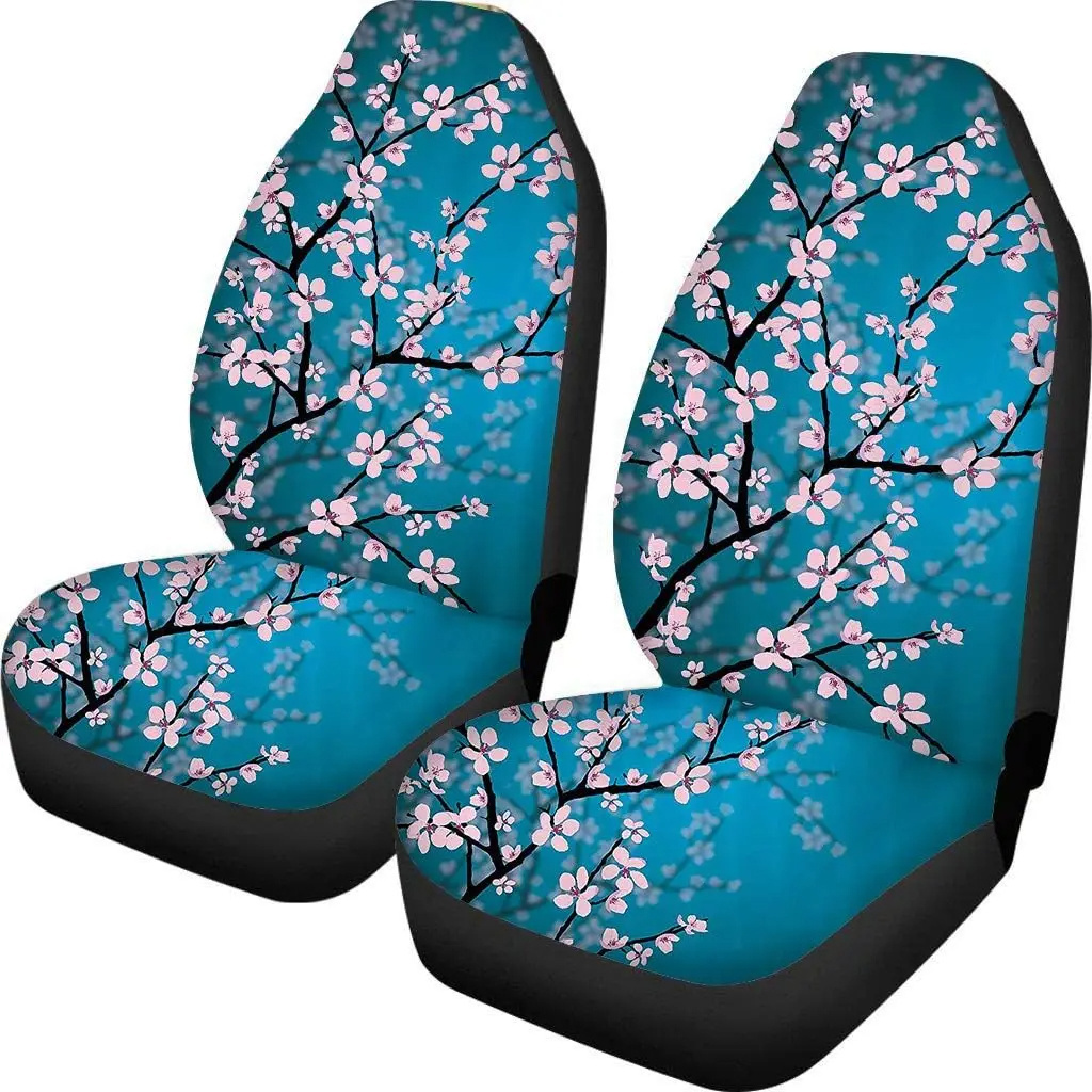 Low MOQ Cherry Blossoms Printed Car Seat Covers 2PC Front Bucket Seat Protector Accessories Universal Fit Most Cars Trucks 2023