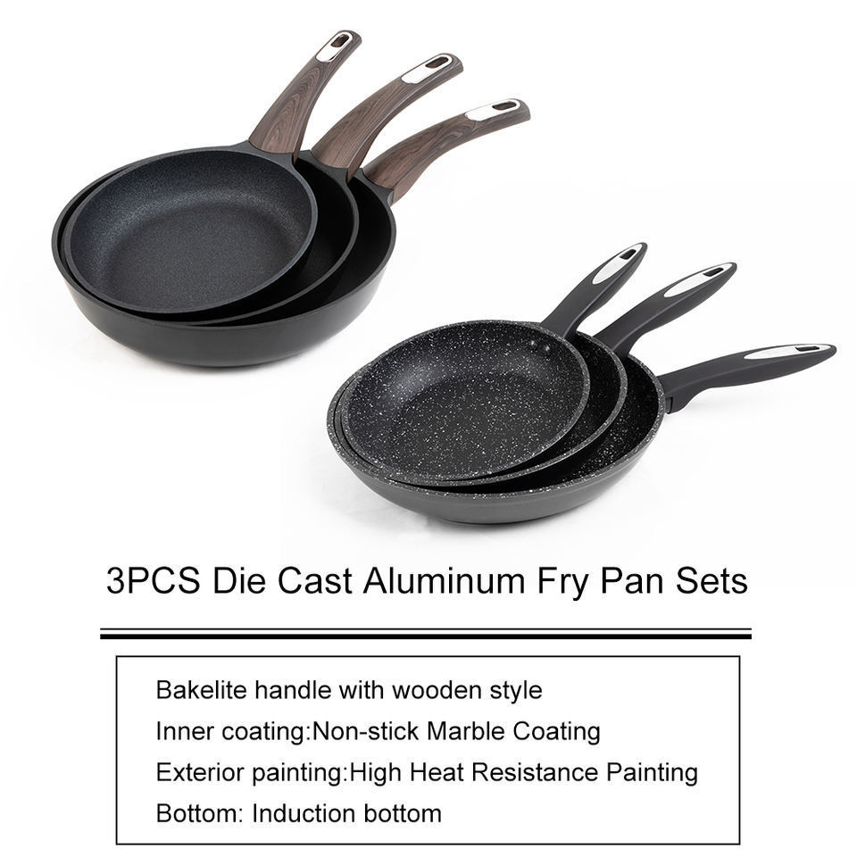 3PCS Die casting fry pan  with induction non stick grill