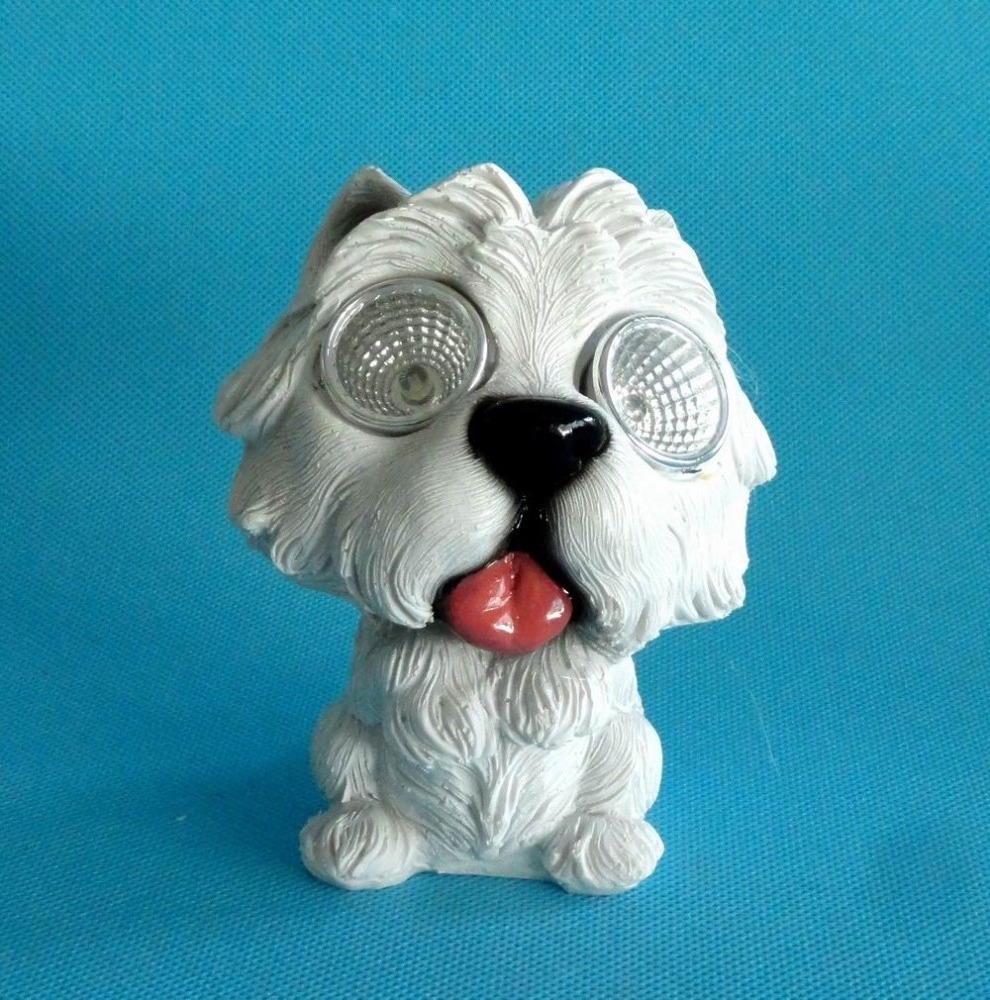 chinese factory custom made handmade led solar light,hot new products Resin figure figurine statue of white Dog