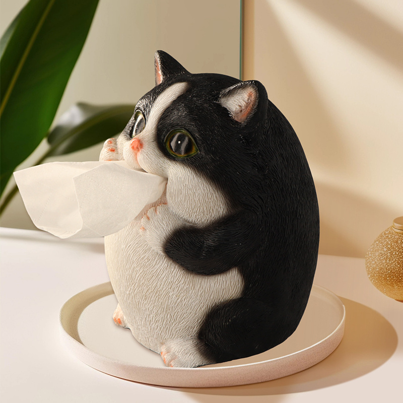 European-style tissue box dispenser Ornamental tissue box with cat design Cute Resin tissue box holder with cat figurine