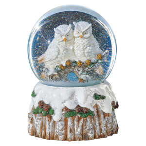 Manufacture Handmade Tabletop Resin Water Globe With Let It Snow Musical Christmas Owl Snow Globe