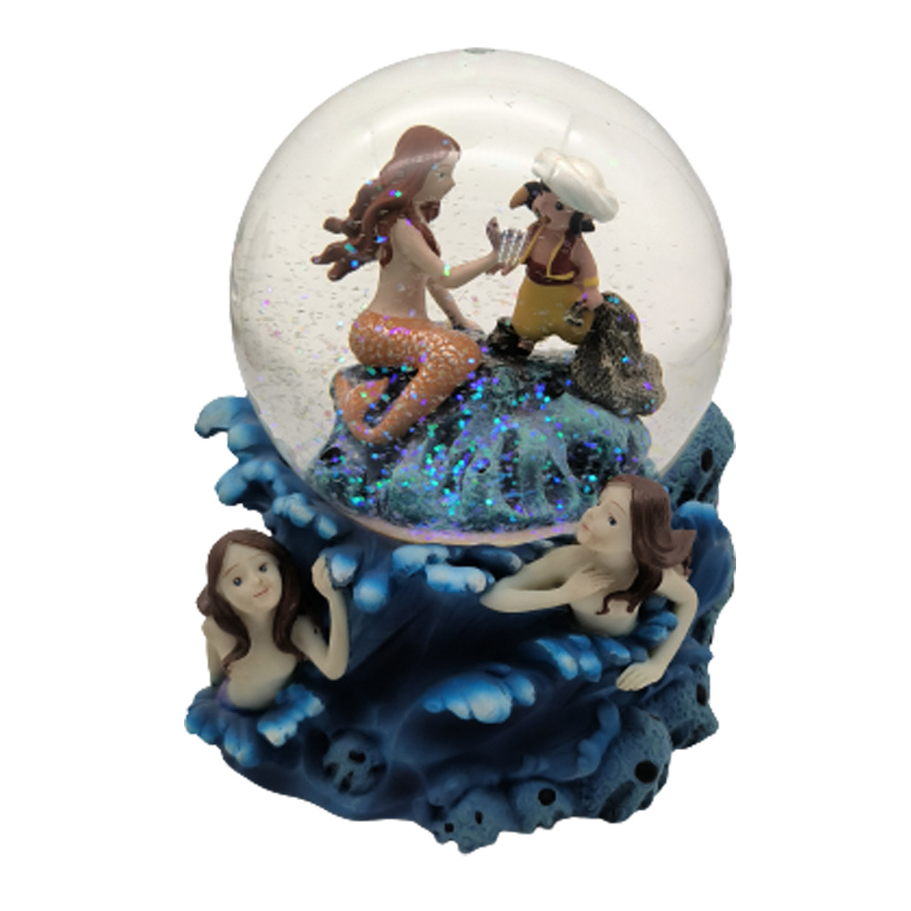 Custom Glass Snowball Saudi Arabia Under The Sea Dolphin Sea World Snow Globe With Lights and Music