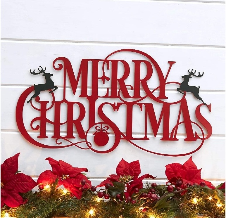 Holiday Decor Wall Art Hanging Sign Metal Merry Christmas Sign Wall Decor