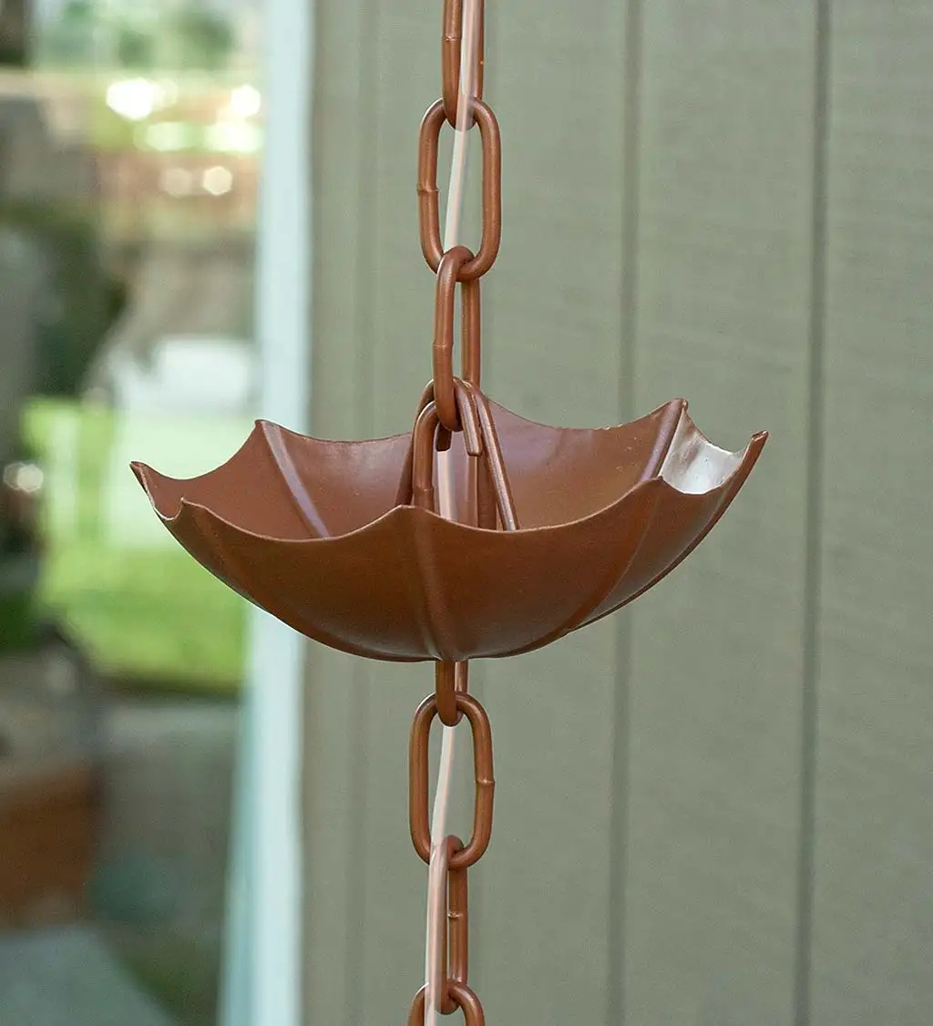 Decorative Rain Chain For Roof Rain Metal Umbrella Rain Chain with Solar Powered Lights