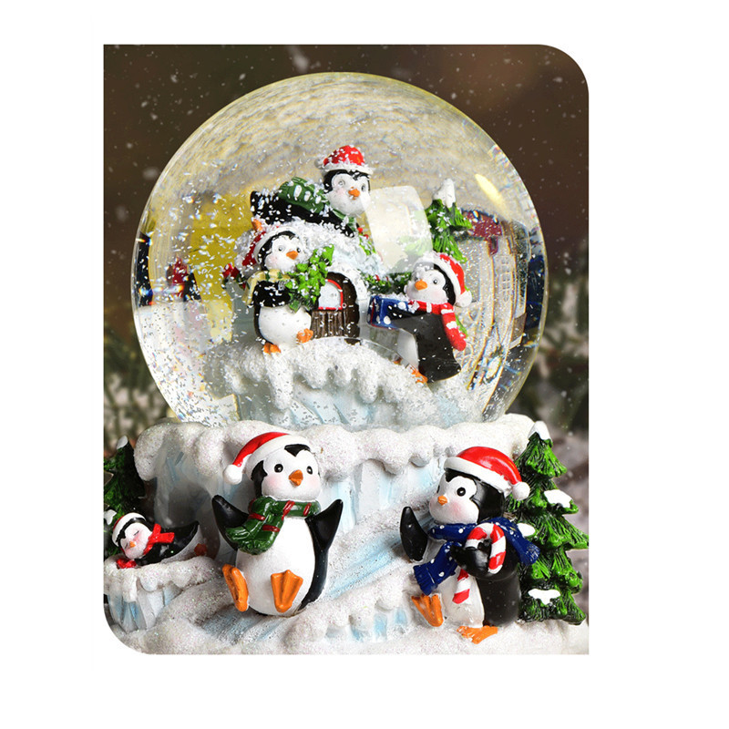 Custom Made Resin Christmas Crystal Snowballs Penguin Snow Globe With Music Light Glass Snowglobe