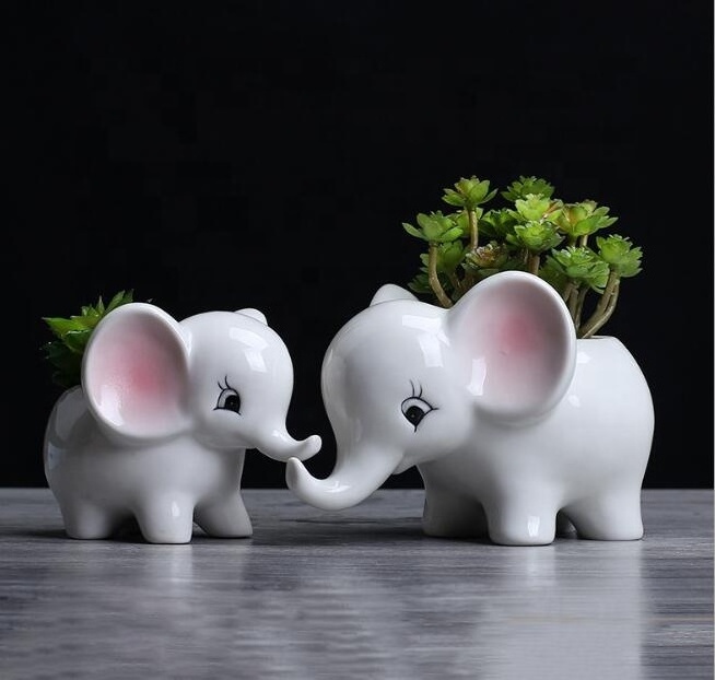 Decorative Table Cute Elephant Succulent Planter Pots Set of 2 Cute Elephant Flower Pot