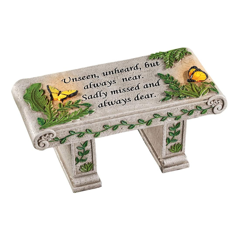 Solar Powered LED Outdoor Garden Resin Butterfly Memorial Stone Bench