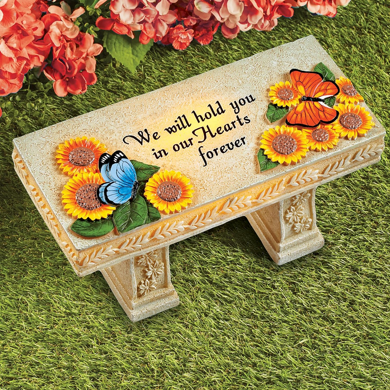 Solar Powered LED Outdoor Garden Resin Butterfly Memorial Stone Bench