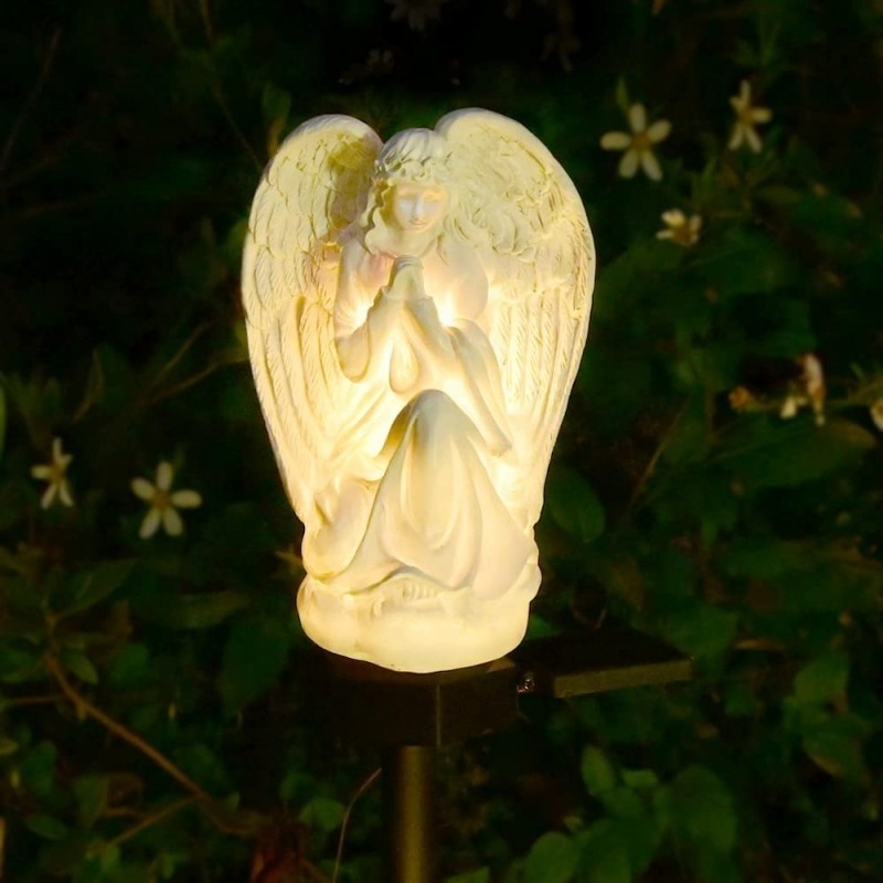 Garden Decor Solar Guardian Angel Stake Light Yard Cemetery Memorial Statues Praying Figurines