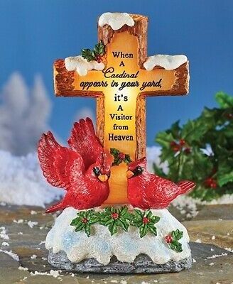 Wholesale Grave Decorations Solar Memorial Statue Cardinal Visitor from Heaven Cross Bird Decoration