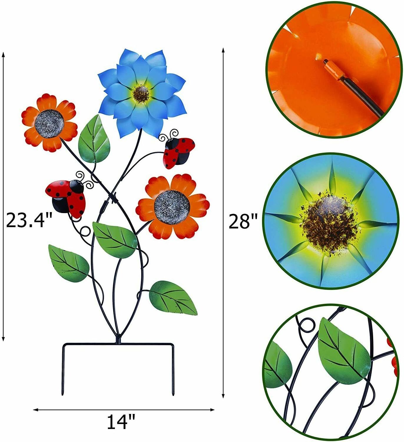 Metal Garden Stake Decor Metal Flower With Ladybug and Leaves Iron Garden Stakes