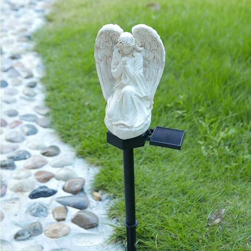 Garden Decor Solar Guardian Angel Stake Light Yard Cemetery Memorial Statues Praying Figurines