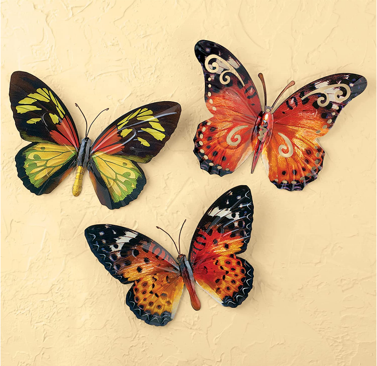 Home Decor Metal Butterfly Wall Art Set of 3 Butterflies Wall Art Decor