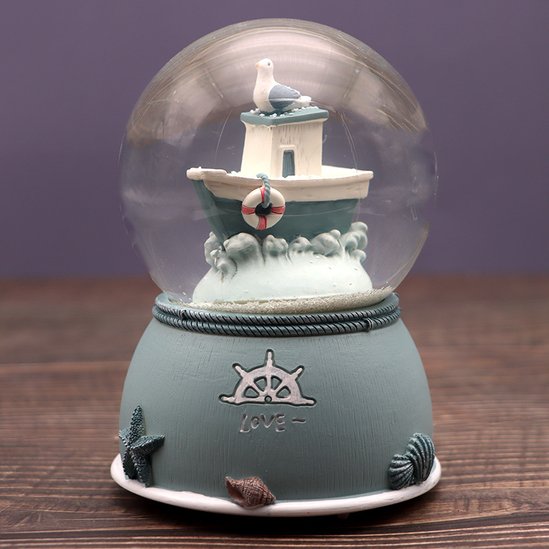 Custom Logo Resin Snow Globe Nautical Style Ocean Series Glass Water Globe For Souvenir