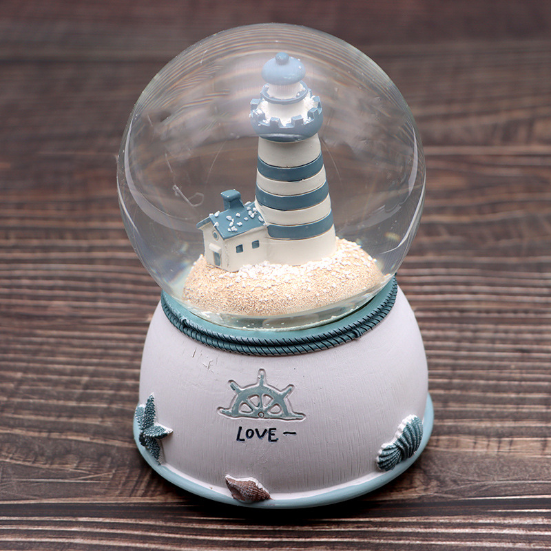 Custom Logo Resin Snow Globe Nautical Style Ocean Series Glass Water Globe For Souvenir