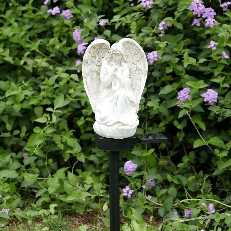 Garden Decor Solar Guardian Angel Stake Light Yard Cemetery Memorial Statues Praying Figurines