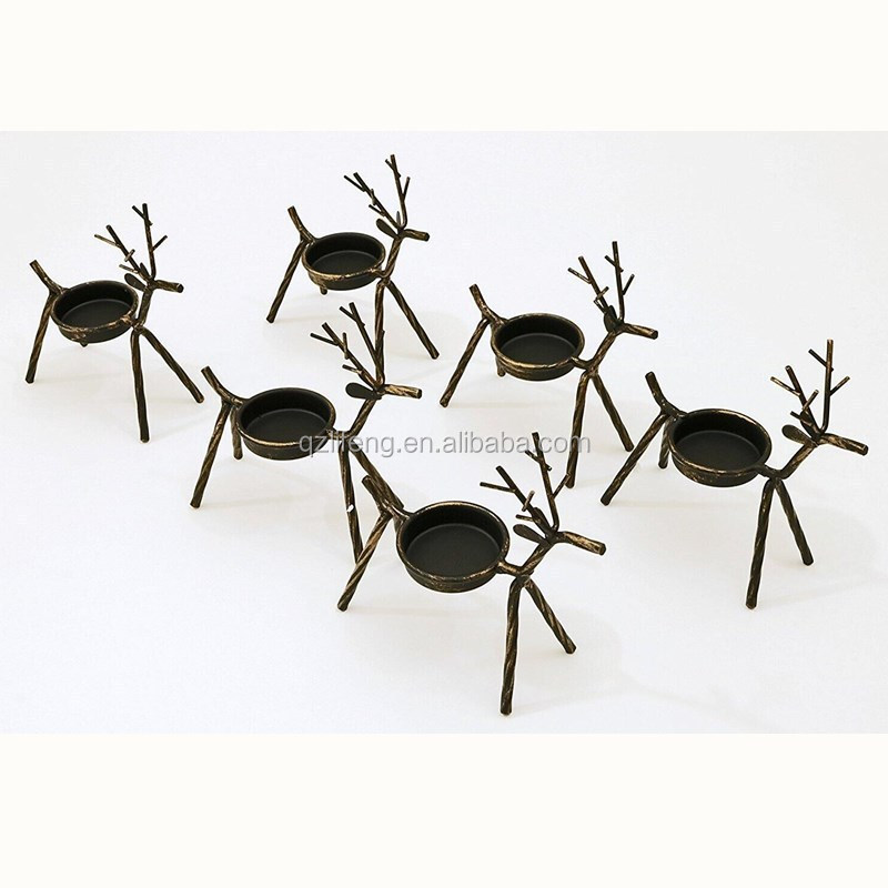 Best for Christmas Holiday Set of 6 Metal Reindeer Tealight Candle Holders