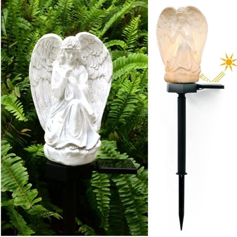 Garden Decor Solar Guardian Angel Stake Light Yard Cemetery Memorial Statues Praying Figurines