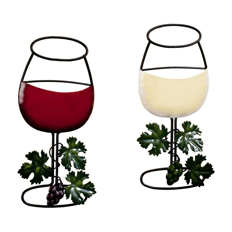 Kitchen Decorative Red White Wine Glass Metal Wall Art Set Of 3